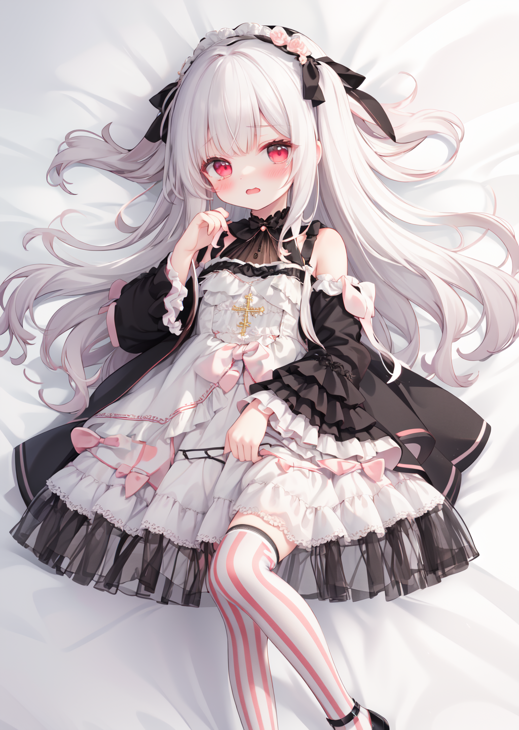 17277-3680292563-masterpiece,best quality,_white hair,red eyes,(kid, child_1),long hair,loli,_shy, blush, Wavy mouth,_black dress,bare shoulders,.png